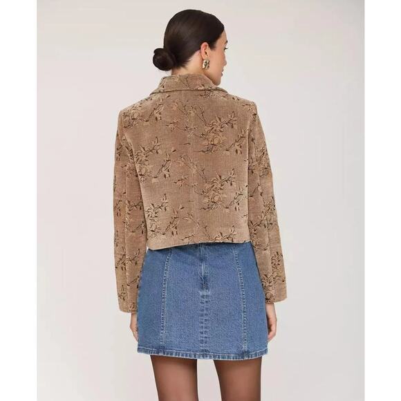 Avec Les Filles Women Tan Floral Corduroy Boho Casual Cropped Jacket Size XL - Picture 6 of 6